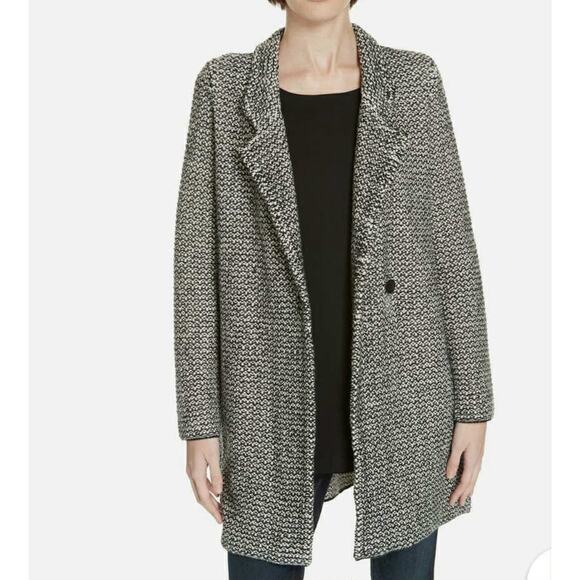 Eileen Fisher Cardigan Jacket Coatigan Size Medium Tweed Longline Black Cotton - Picture 1 of 10